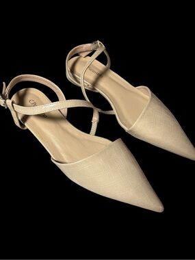 Caparros Cream Pointed-Toe Ankle-Strap Flats
